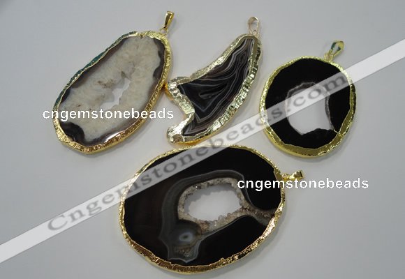 NGP1120 35*50 - 60*70mm freeform druzy agate pendants with brass setting