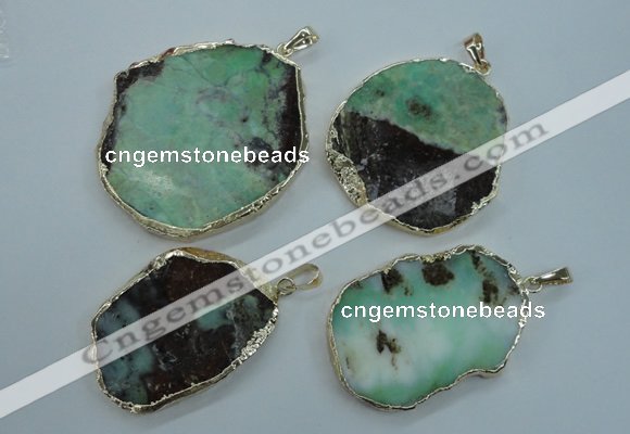 NGP1122 25*35 - 35*45mm freeform australia chrysoprase pendants with brass