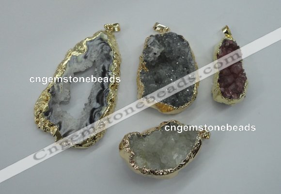 NGP1126 25*30 - 40*50mm freeform druzy agate pendants with brass setting