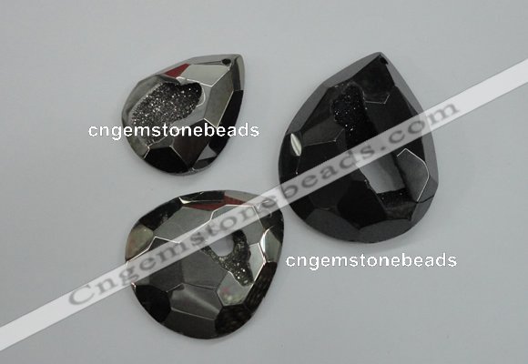 NGP1130 40*45 - 50*55mm faceted teardrop plated druzy agate pendants