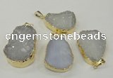 NGP1140 25*35mm - 40*45mm freeform druzy agate pendants with brass setting