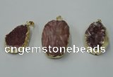 NGP1141 25*35mm - 40*45mm freeform druzy agate pendants with brass setting