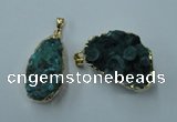 NGP1143 25*35mm - 40*45mm freeform druzy agate pendants with brass setting