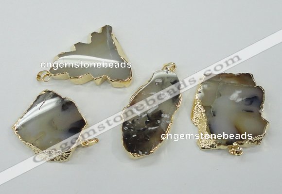 NGP1146 25*35mm - 40*60mm freeform agate pendants with brass setting