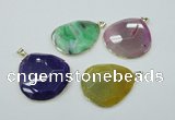 NGP1149 40*50mm - 50*55mm freeform druzy agate pendants with brass setting