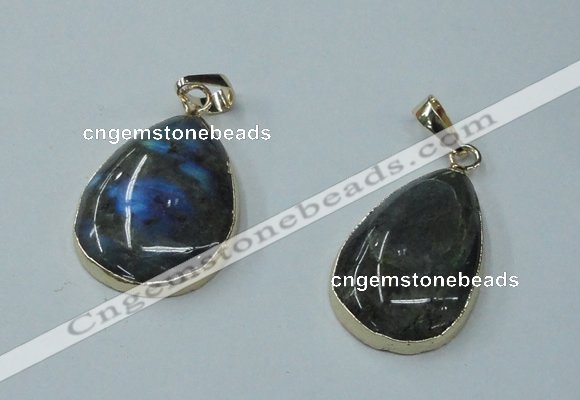 NGP1158 20*30mm - 25*35mm freeform labradorite pendants with brass setting