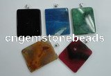 NGP1280 43*52mm rectangle agate pendants with brass setting