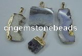 NGP1285 20*25mm – 35*45mm freeform druzy agate pendants with brass setting