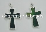 NGP1286 32*45mm cross green agate pendants with brass setting