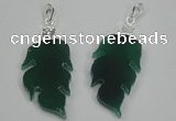 NGP1287 25*55mm leaf green agate pendants with brass setting