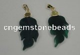 NGP1289 25*55mm leaf green agate pendants with brass setting