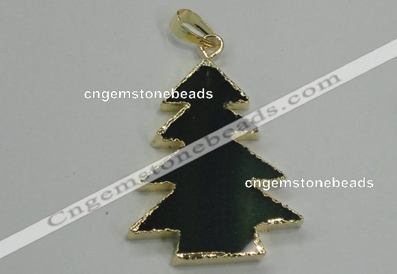 NGP1290 35*45mm leaf green agate pendants with brass setting