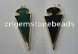 NGP1291 30*65mm green agate pendants with brass setting