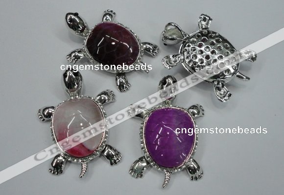 NGP1295 43*60mm tortoise agate pendants with crystal pave alloy settings