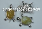 NGP1296 43*60mm tortoise agate pendants with crystal pave alloy settings