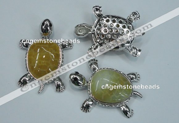 NGP1296 43*60mm tortoise agate pendants with crystal pave alloy settings