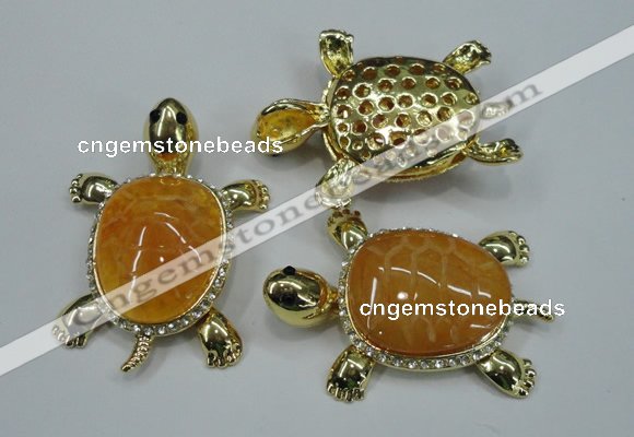 NGP1304 43*60mm tortoise agate pendants with crystal pave alloy settings