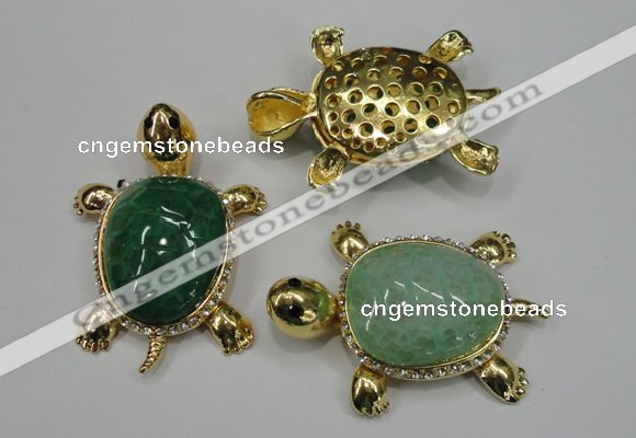 NGP1306 43*60mm tortoise agate pendants with crystal pave alloy settings