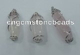 NGP1345 20*45mm - 22*60mm nuggets rose quartz pendants with brass setting