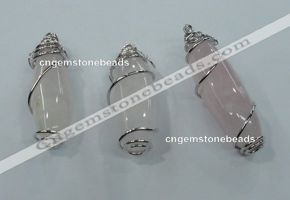 NGP1345 20*45mm - 22*60mm nuggets rose quartz pendants with brass setting