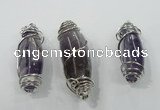 NGP1346 20*55mm - 22*60mm nuggets amethyst pendants with brass setting