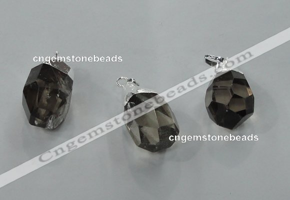 NGP1355 15*25mm - 18*30mm faceted nuggets smoky quartz pendants