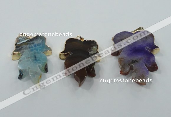 NGP1367 30*40mm - 35*45mm leaf agate pendants with brass setting