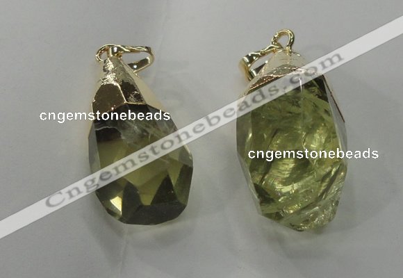 NGP1393 18*25mm - 15*35mm faceted nuggets lemon quartz pendants