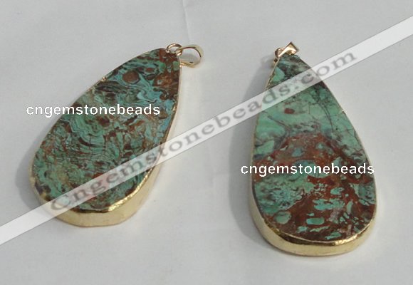 NGP1414 30*50mm - 35*55mm flat teaerdrop ocean agate pendants