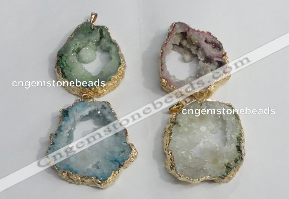 NGP1425 30*45mm - 45*55mm freeform plated druzy agate pendants