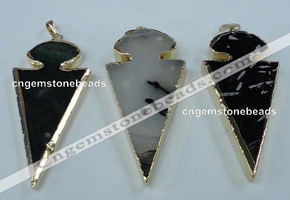 NGP1433 25*60mm - 30*65mm arrowhead agate pendants wholesale