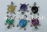 NGP1436 43*60mm tortoise agate pendants with crystal pave alloy settings