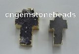 NGP1447 20*40mm - 30*55mm cross druzy amethyst gemstone pendants