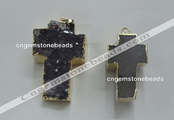 NGP1447 20*40mm - 30*55mm cross druzy amethyst gemstone pendants