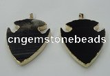 NGP1451 47*57mm arrowhead black agate gemstone pendants wholesale