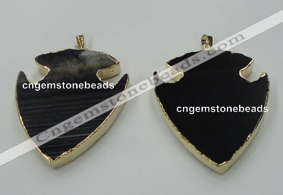 NGP1451 47*57mm arrowhead black agate gemstone pendants wholesale