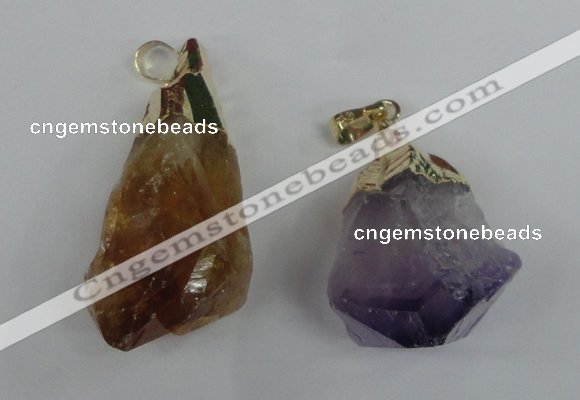 NGP1466 18*35mm - 20*45mm nuggets amethyst & citrine pendants