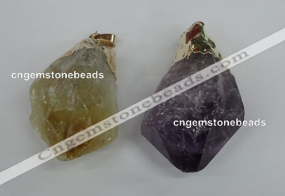 NGP1467 22*45mm - 25*50mm nuggets amethyst & citrine pendants