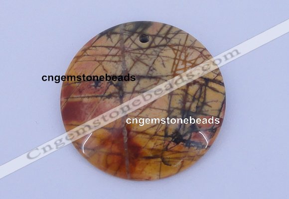 NGP149 2pcs 40mm flat round picasso jasper gemstone pendants