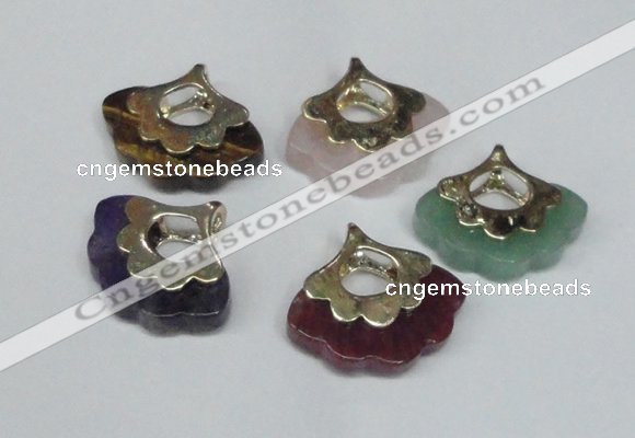 NGP1508 8*25*28mm mixed gemstone with brass setting pendants