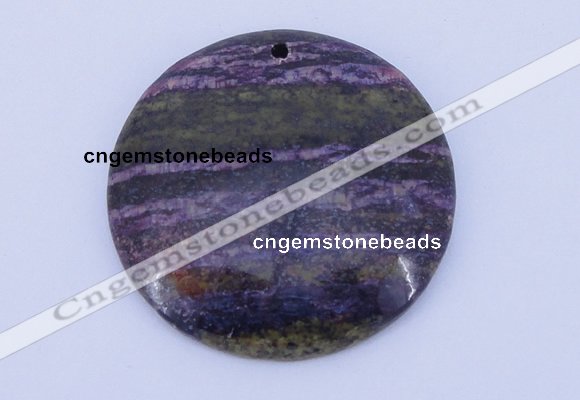 NGP152 2pcs 45mm flat round fashion long spar stone pendants