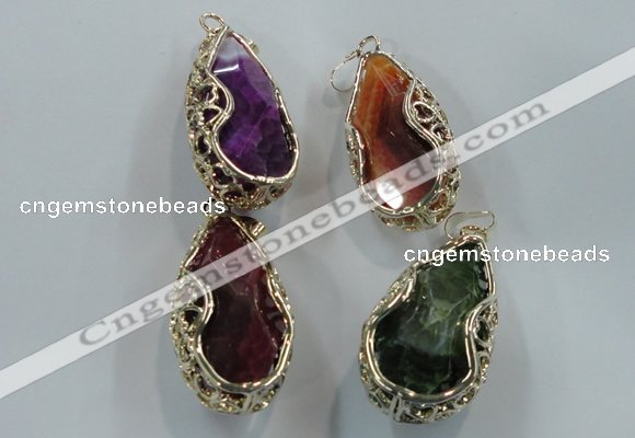 NGP1562 28*30*55mm teardrop agate with brass setting pendants