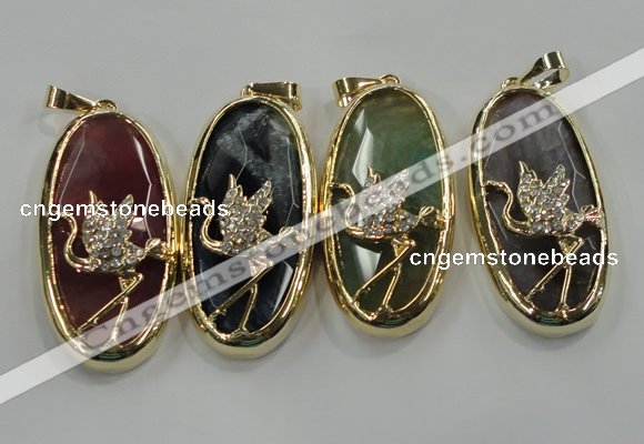 NGP1564 8*28*60mm oval agate with brass setting pendants