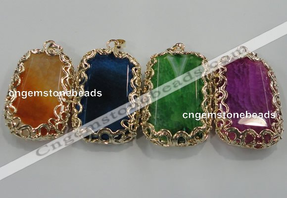 NGP1567 12*40*65mm rectangle agate with brass setting pendants