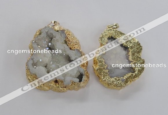 NGP1675 35*40mm - 45*50mm freeform plated druzy agate pendants