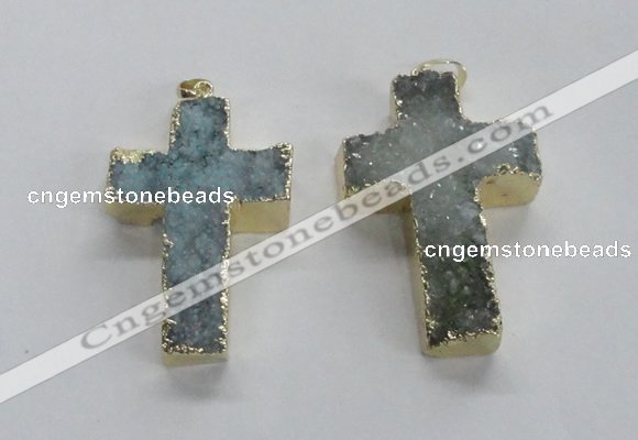 NGP1685 30*45mm - 32*50mm cross druzy agate pendants wholesale