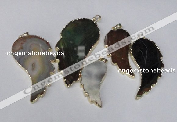 NGP1695 20*40mm - 35*70mm carved leaf agate gemstone pendants