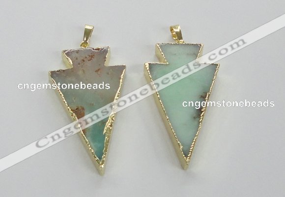 NGP1703 27*47mm arrowhead australia chrysoprase pendants