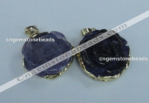 NGP1709 28*30mm - 30*32mm carved flower agate gemstone pendants