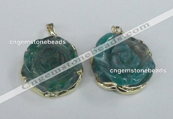 NGP1711 28*30mm - 30*32mm carved flower agate gemstone pendants